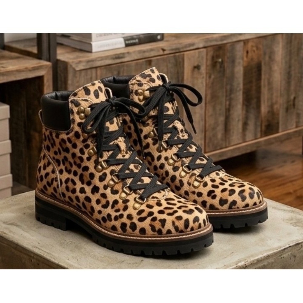 OTBT Off The Beaten Track Leopard Print Chunky Platform Combat Boots Women's